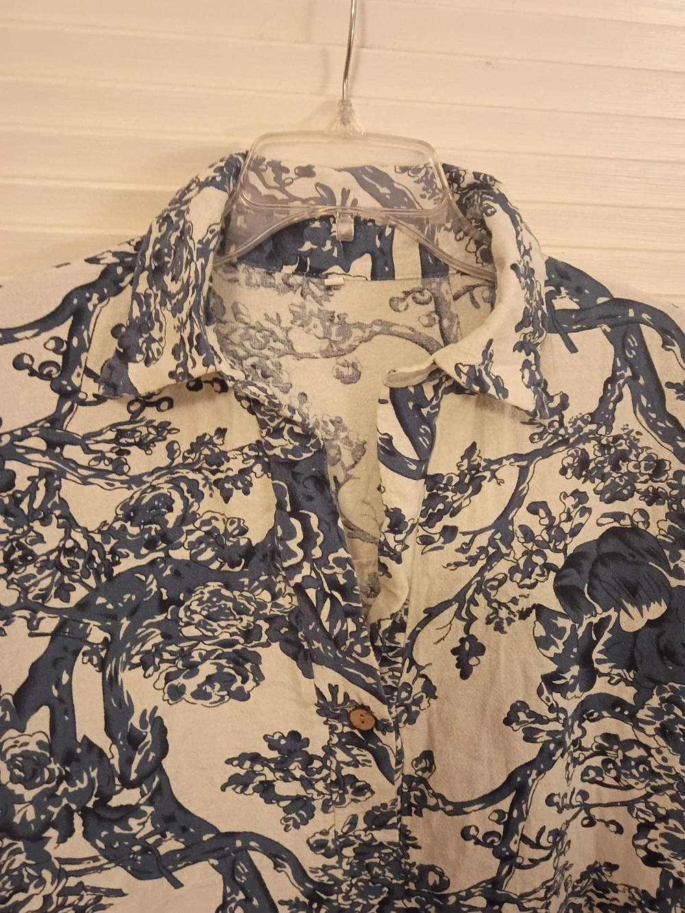 Floral Toile Shirt Dress in Blue and Cream - Picture 3 of 8